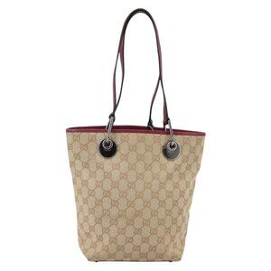 GUCCI GG Canvas Tote Bag Beige Silver 120840